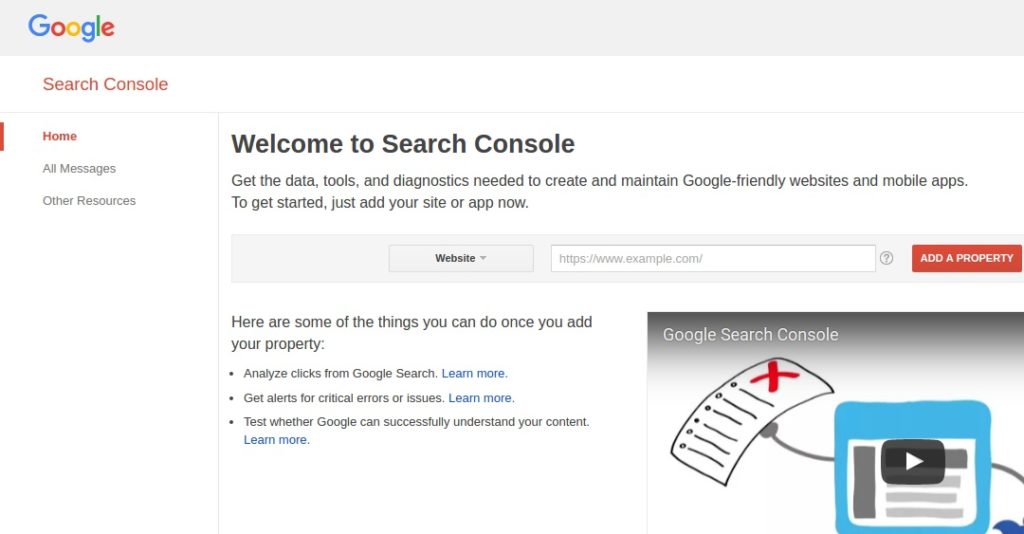 Add A Property Google Search Console/Webmaster Tool