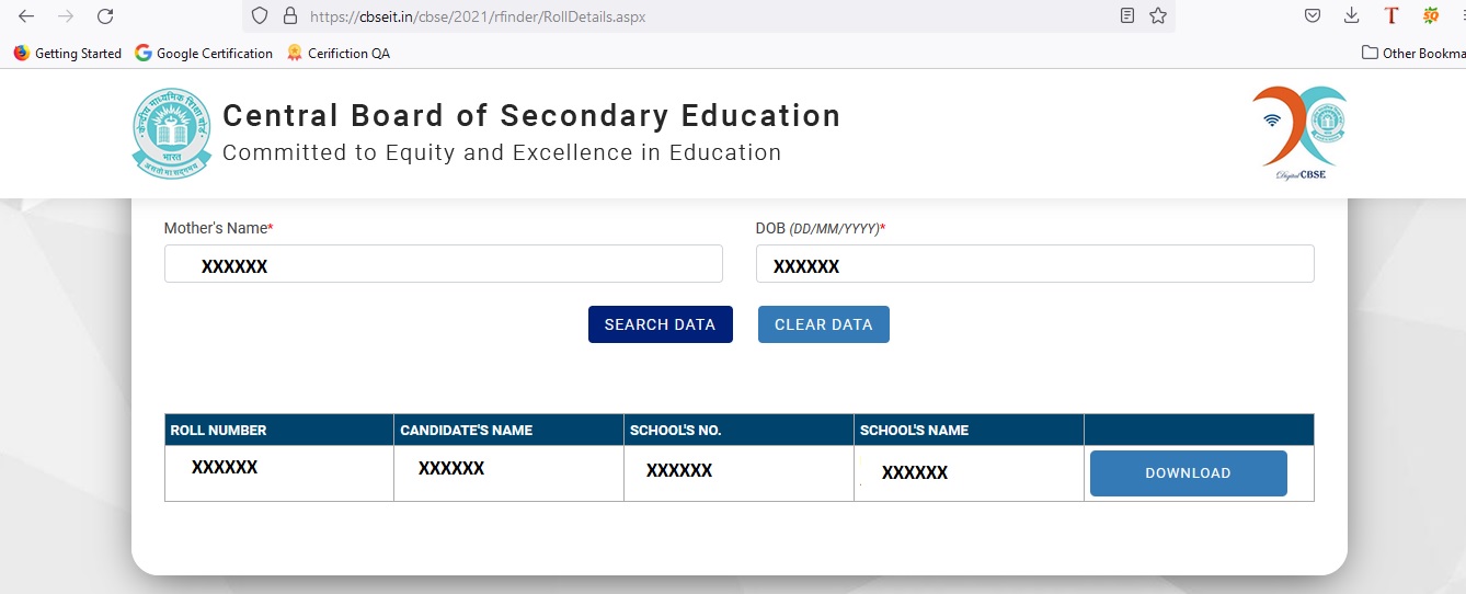 Download CBSE 2021 Class 10 ro 12 Roll Number Slip