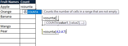 COUNTA Function