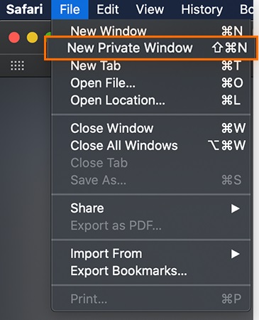 Open Private Window in Safari